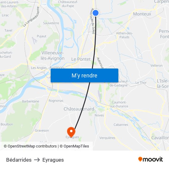 Bédarrides to Eyragues map