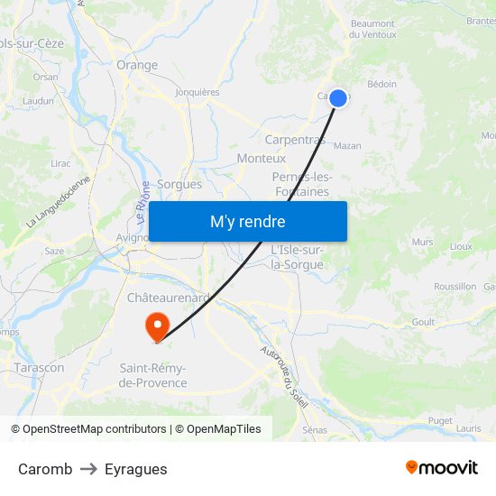 Caromb to Eyragues map