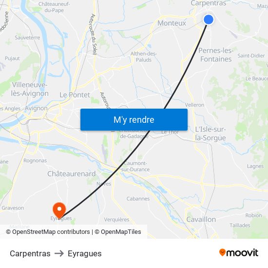 Carpentras to Eyragues map