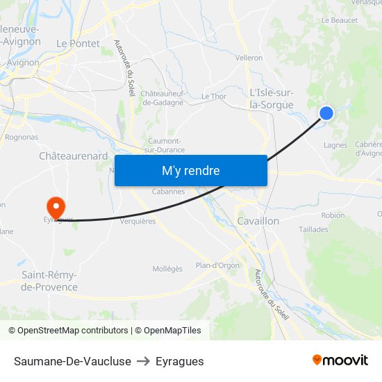 Saumane-De-Vaucluse to Eyragues map