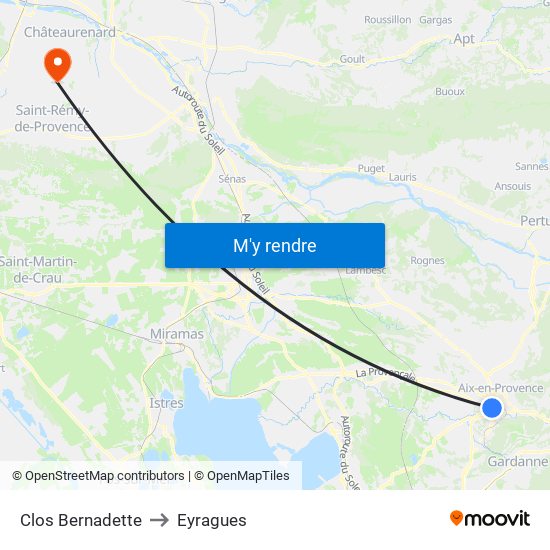 Clos Bernadette to Eyragues map