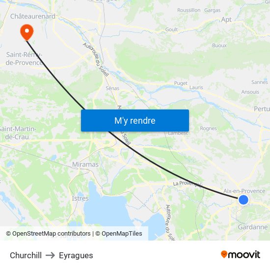 Churchill to Eyragues map