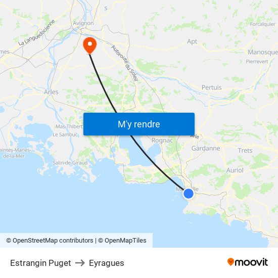 Estrangin Puget to Eyragues map