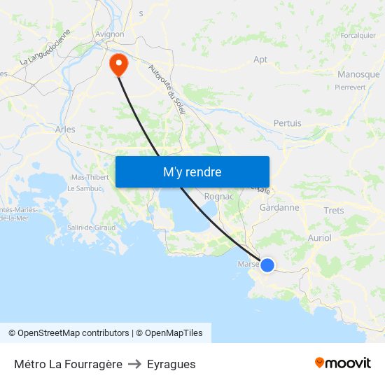 Métro La Fourragère to Eyragues map