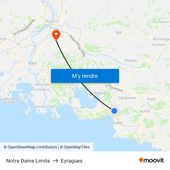 Notre Dame Limite to Eyragues map