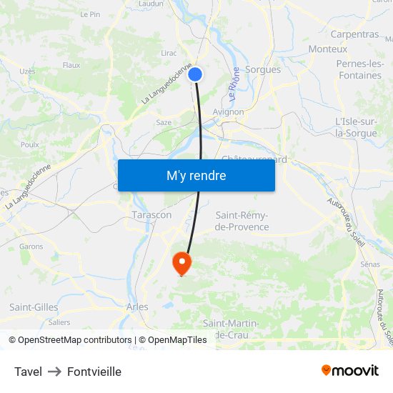 Tavel to Fontvieille map