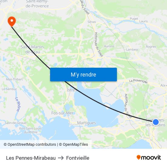 Les Pennes-Mirabeau to Fontvieille map