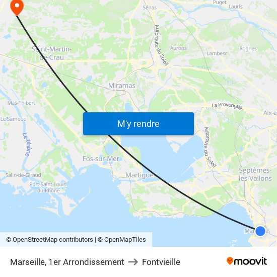 Marseille, 1er Arrondissement to Fontvieille map