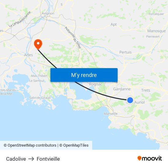 Cadolive to Fontvieille map