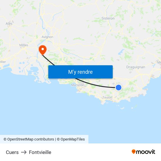 Cuers to Fontvieille map