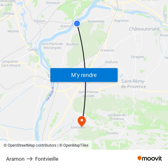 Aramon to Fontvieille map