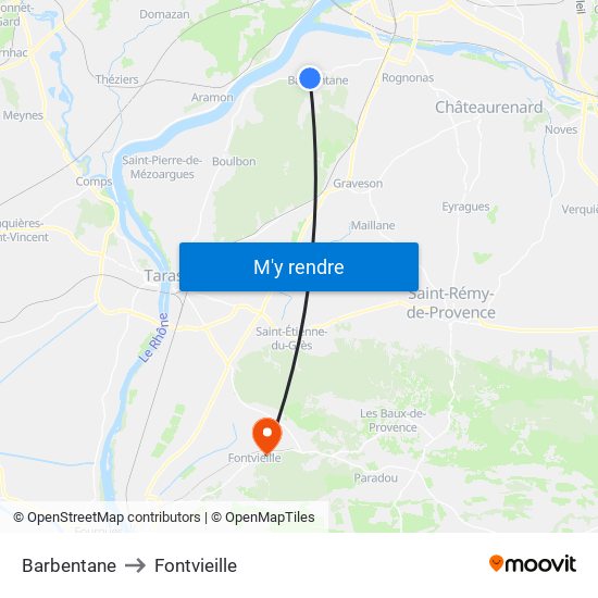 Barbentane to Fontvieille map