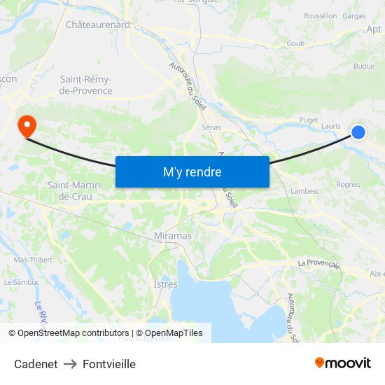 Cadenet to Fontvieille map