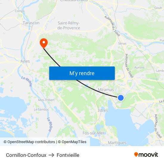 Cornillon-Confoux to Fontvieille map