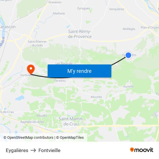 Eygalières to Fontvieille map