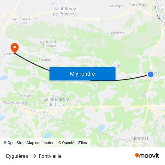 Eyguières to Fontvieille map