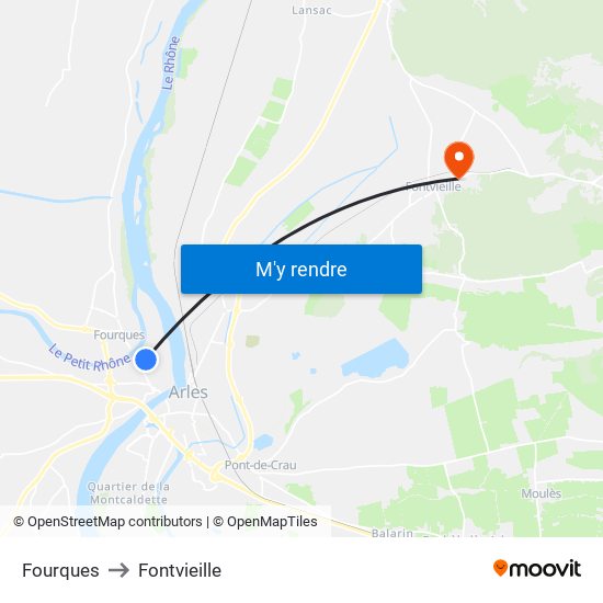 Fourques to Fontvieille map