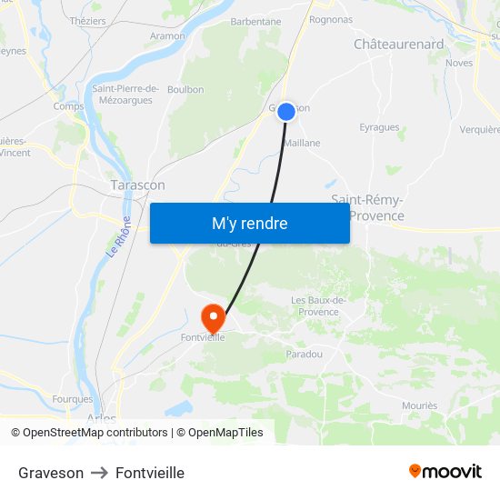 Graveson to Fontvieille map