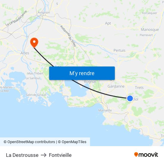 La Destrousse to Fontvieille map