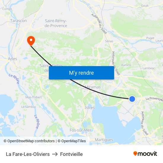 La Fare-Les-Oliviers to Fontvieille map