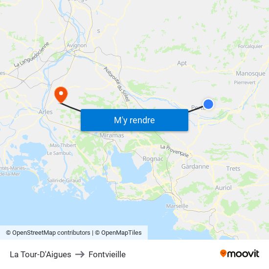 La Tour-D'Aigues to Fontvieille map
