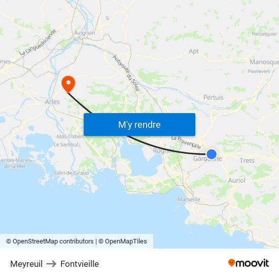 Meyreuil to Fontvieille map