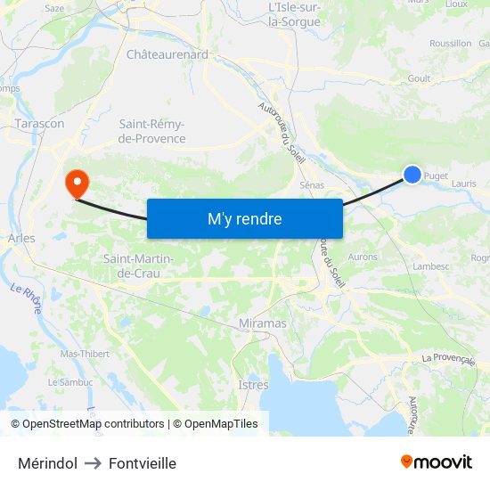 Mérindol to Fontvieille map