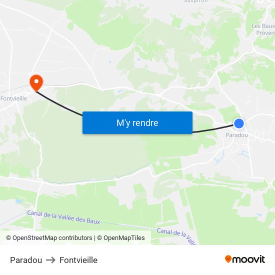 Paradou to Fontvieille map