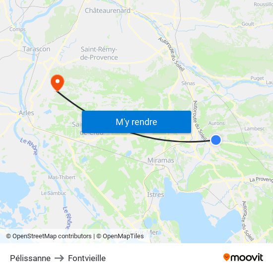 Pélissanne to Fontvieille map