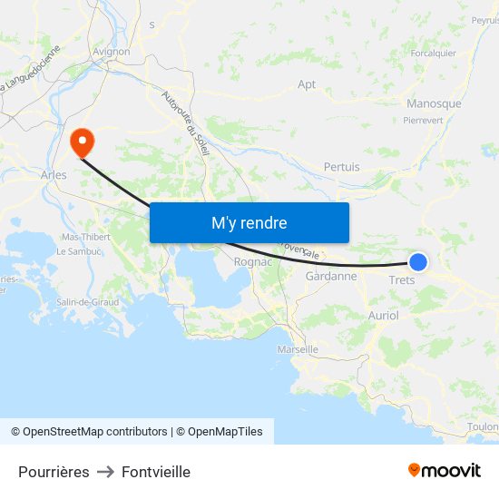 Pourrières to Fontvieille map