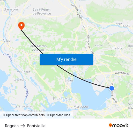 Rognac to Fontvieille map
