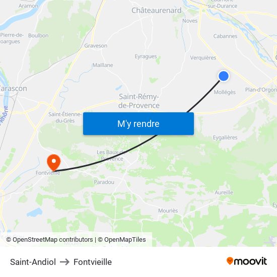 Saint-Andiol to Fontvieille map