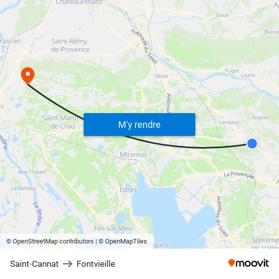 Saint-Cannat to Fontvieille map