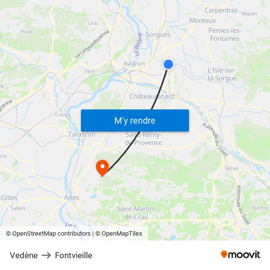 Vedène to Fontvieille map