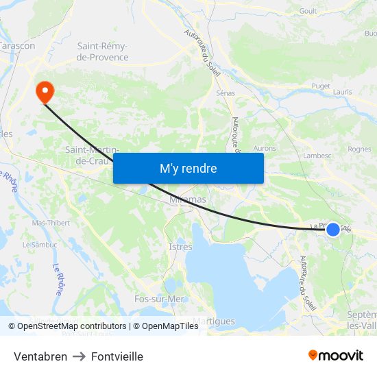 Ventabren to Fontvieille map