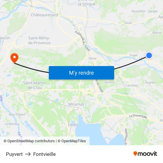 Puyvert to Fontvieille map