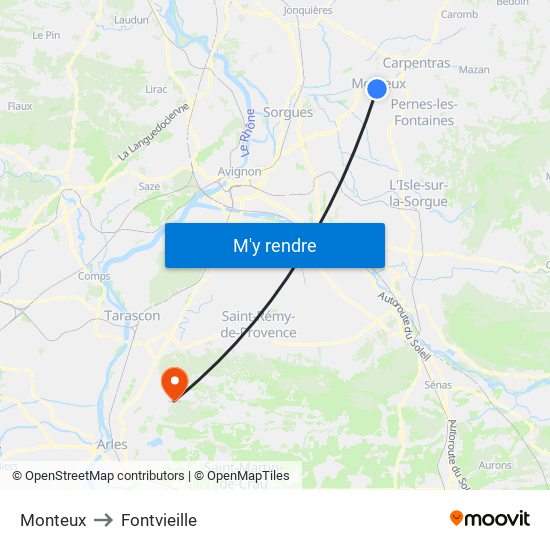 Monteux to Fontvieille map