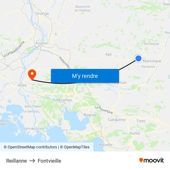 Reillanne to Fontvieille map