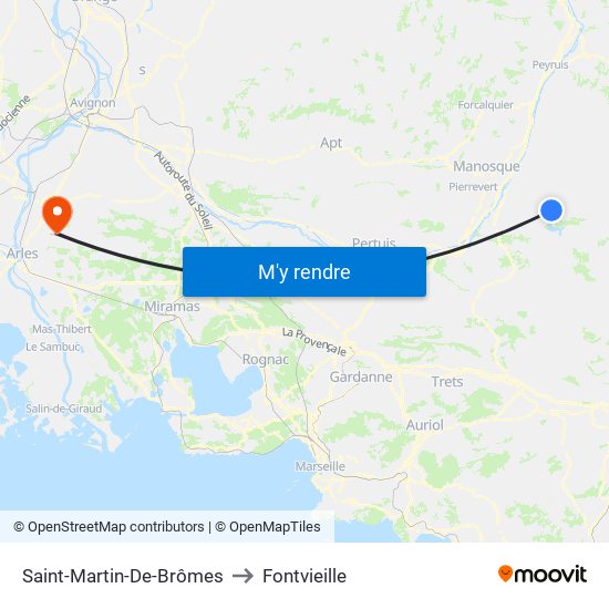 Saint-Martin-De-Brômes to Fontvieille map