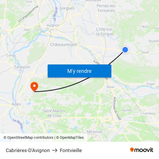 Cabrières-D'Avignon to Fontvieille map