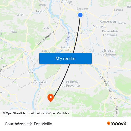 Courthézon to Fontvieille map