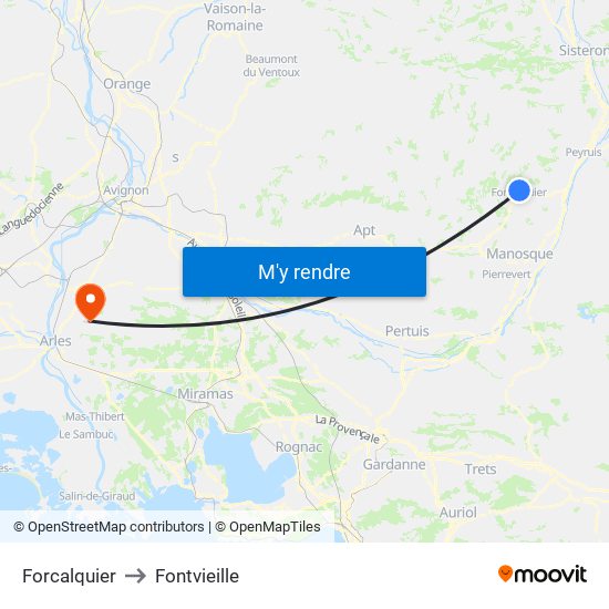 Forcalquier to Fontvieille map