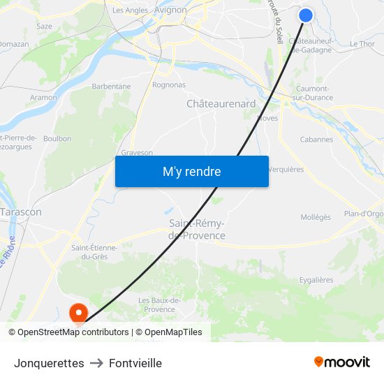 Jonquerettes to Fontvieille map