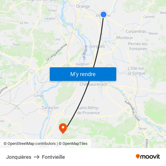 Jonquières to Fontvieille map
