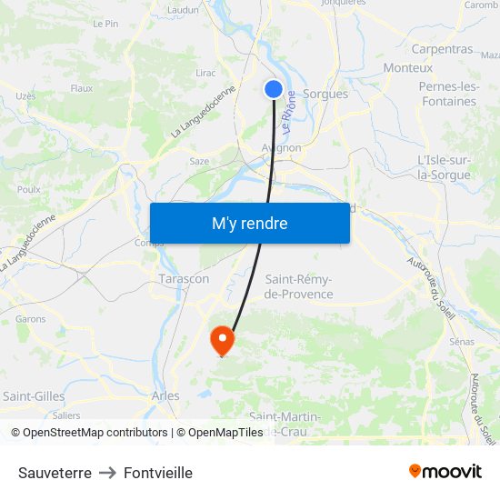 Sauveterre to Fontvieille map