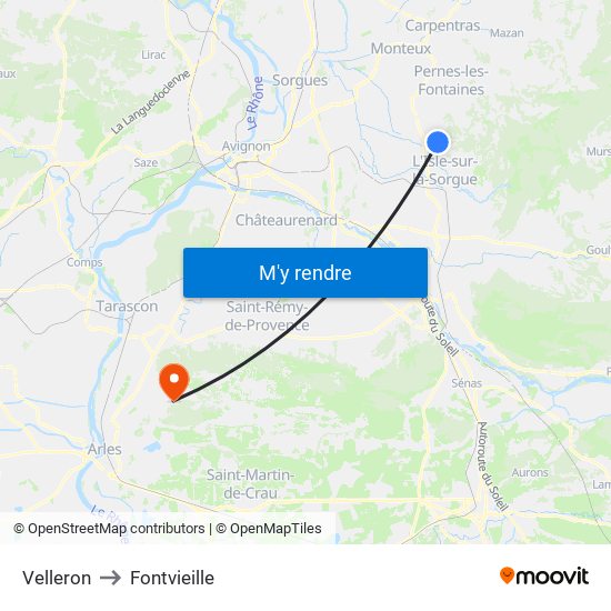 Velleron to Fontvieille map