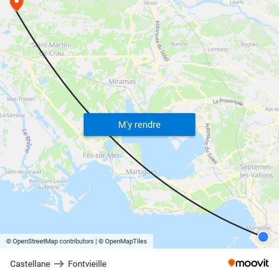 Castellane to Fontvieille map