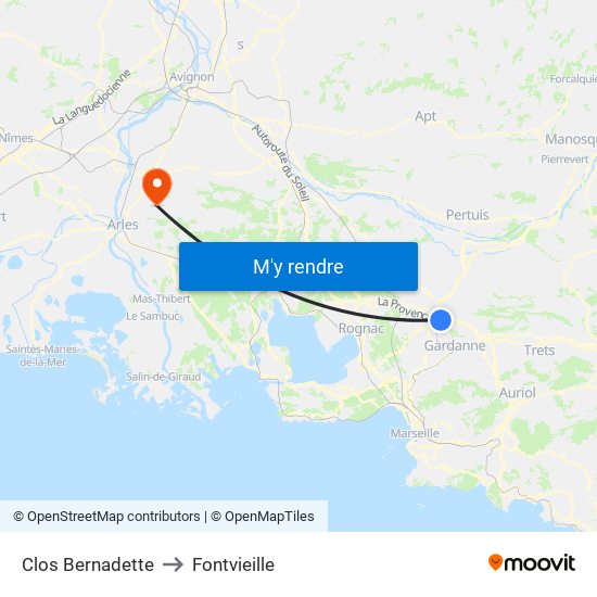 Clos Bernadette to Fontvieille map