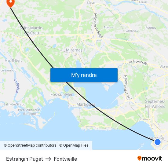Estrangin Puget to Fontvieille map