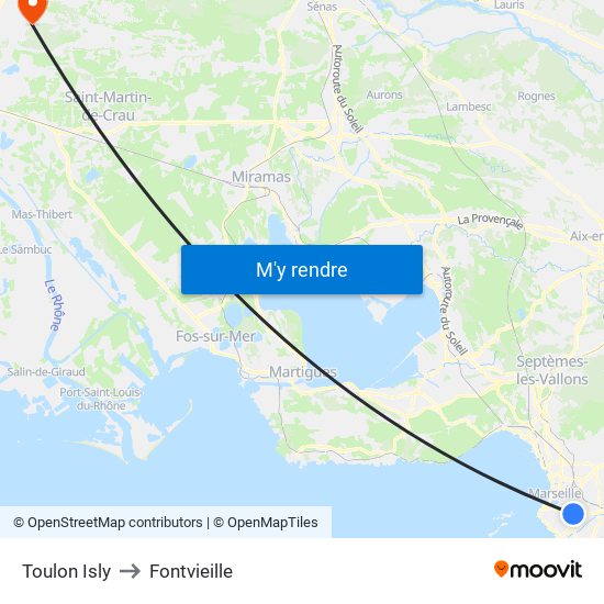 Toulon Isly to Fontvieille map